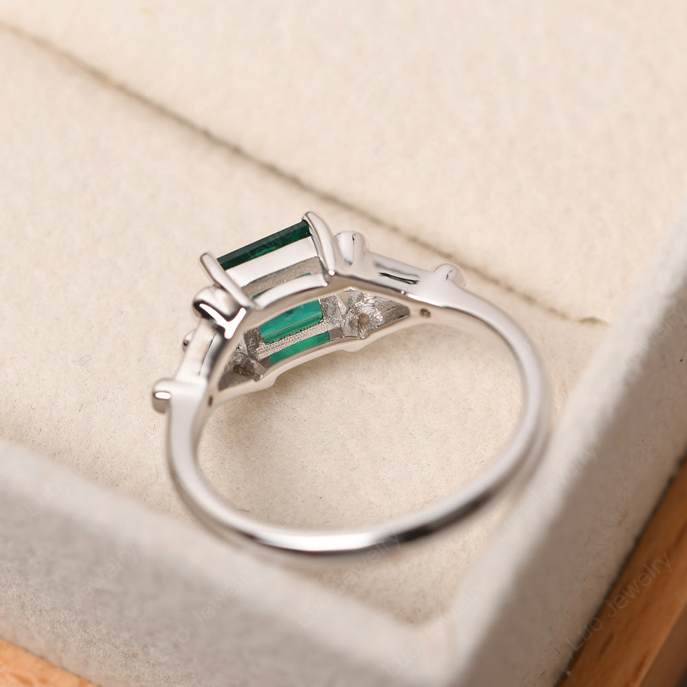 Princess Cut Emerald Ring Art Deco Silver - LUO Jewelry