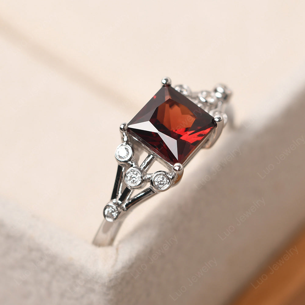 Princess Cut Garnet Ring Art Deco Silver - LUO Jewelry