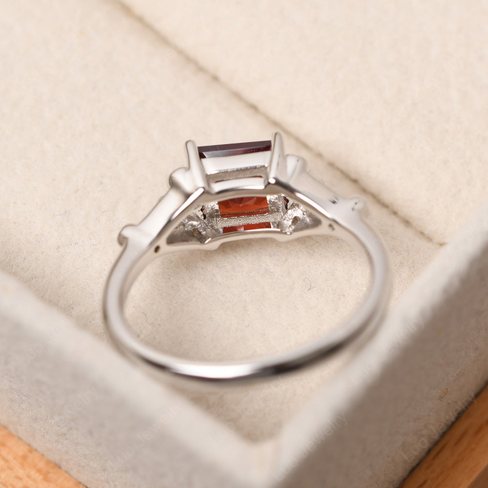 Princess Cut Garnet Ring Art Deco Silver - LUO Jewelry