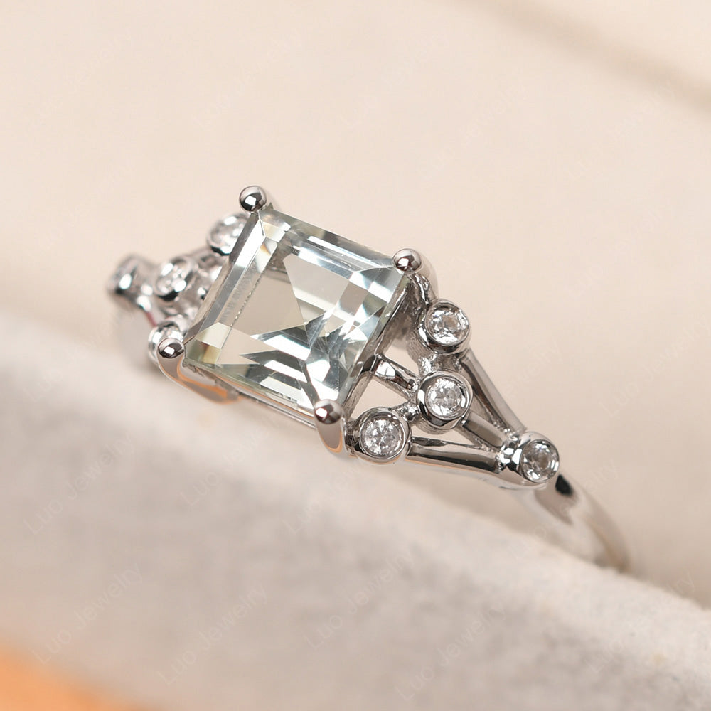 Square Cut Green Amethyst Ring Art Deco Silver - LUO Jewelry