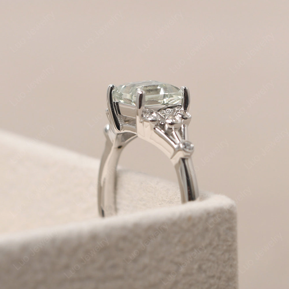 Square Cut Green Amethyst Ring Art Deco Silver - LUO Jewelry