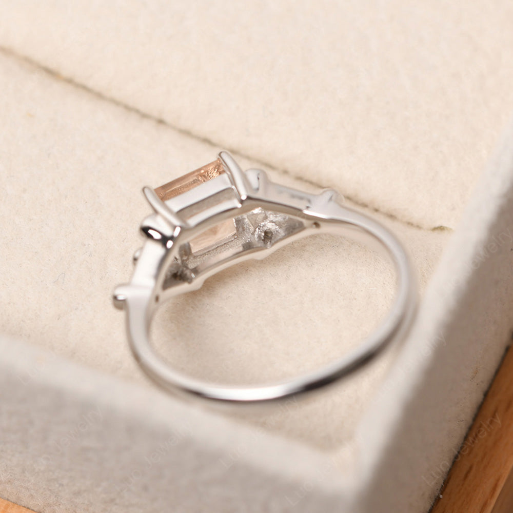 Princess Cut Morganite Ring Art Deco Silver - LUO Jewelry