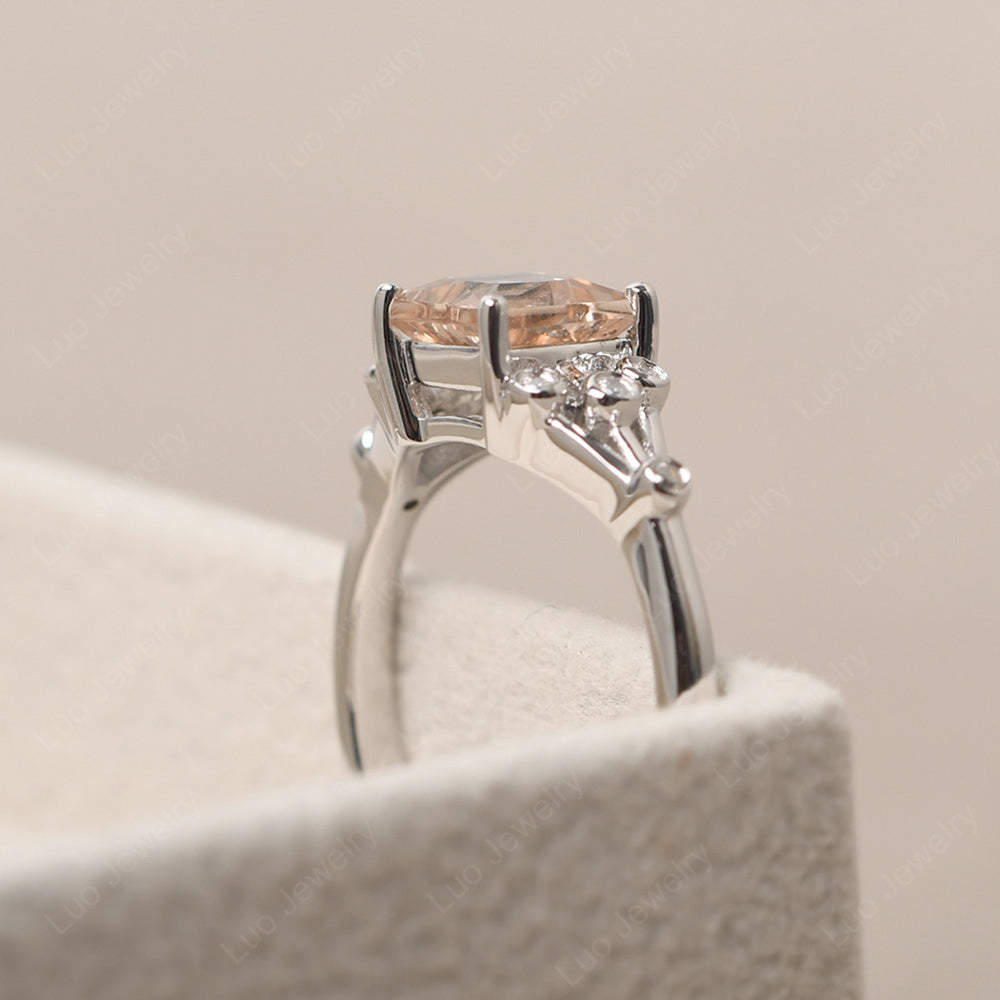 Princess Cut Morganite Ring Art Deco Silver - LUO Jewelry