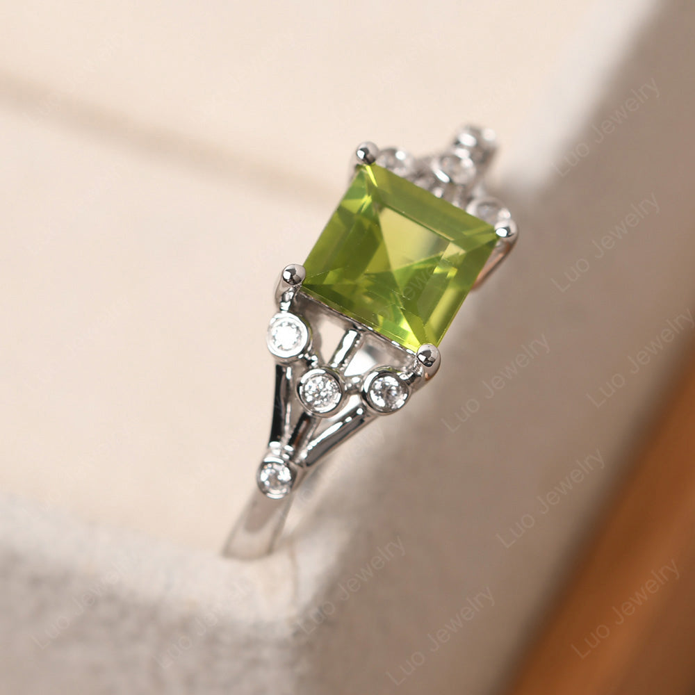 Square Cut Peridot Ring Art Deco Silver - LUO Jewelry