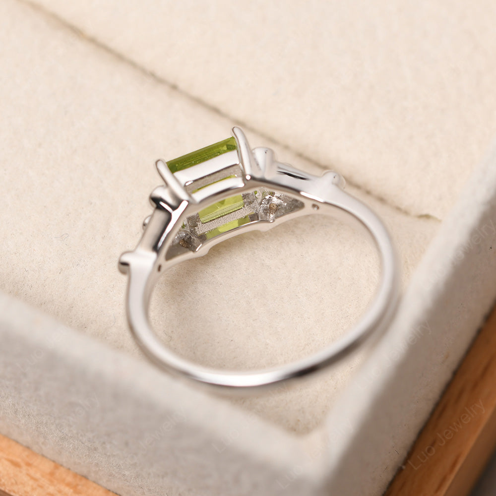 Square Cut Peridot Ring Art Deco Silver - LUO Jewelry