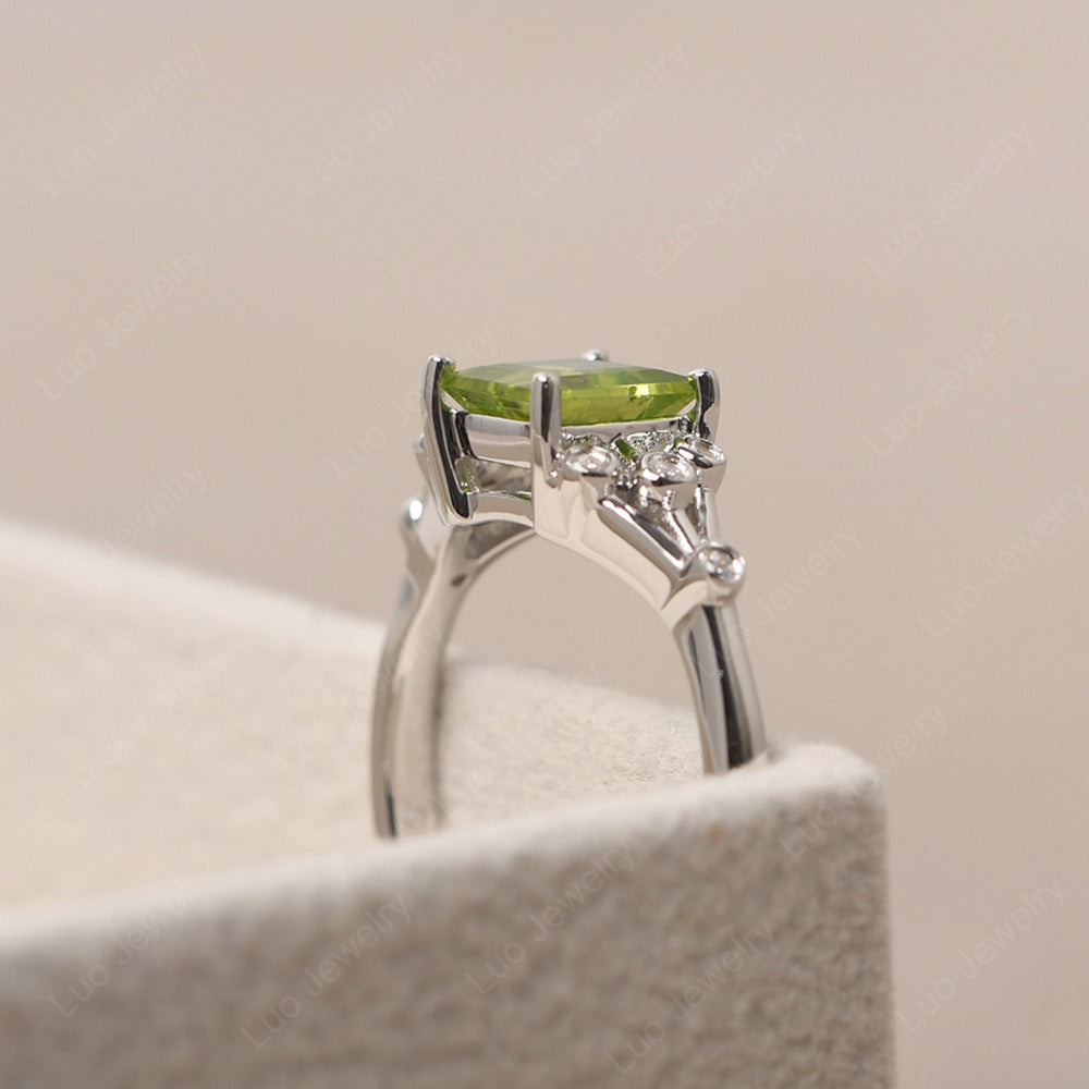 Square Cut Peridot Ring Art Deco Silver - LUO Jewelry