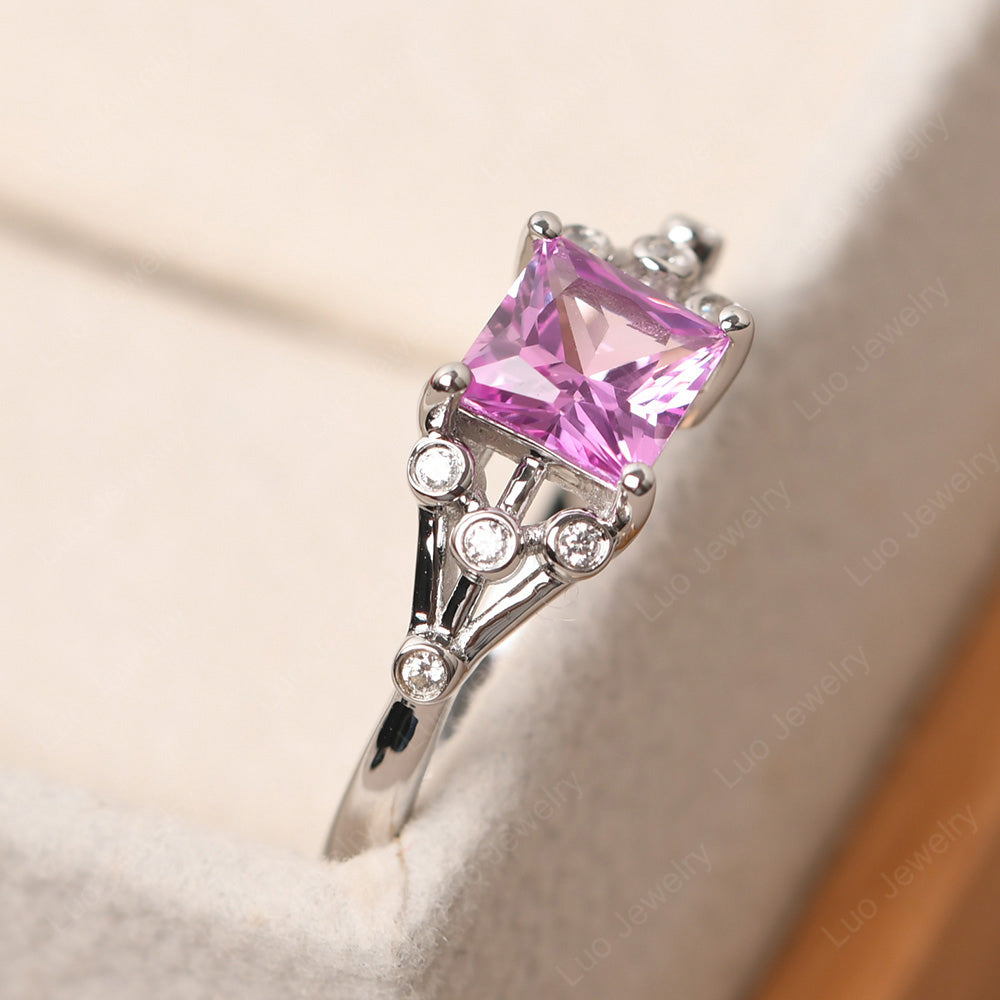 Princess Cut Pink Sapphire Ring Art Deco Silver - LUO Jewelry