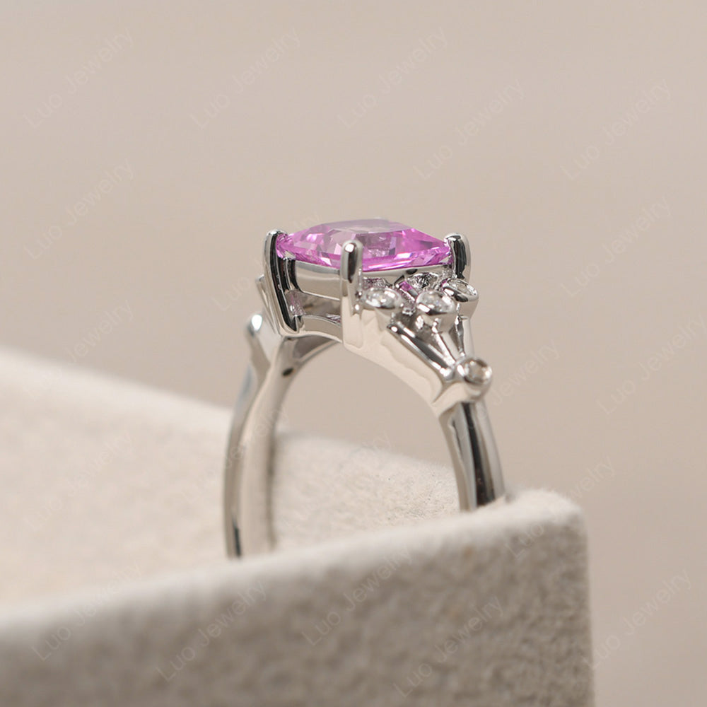 Princess Cut Pink Sapphire Ring Art Deco Silver - LUO Jewelry