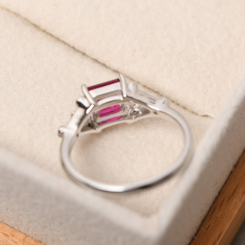 Princess Cut Ruby Ring Art Deco Silver - LUO Jewelry