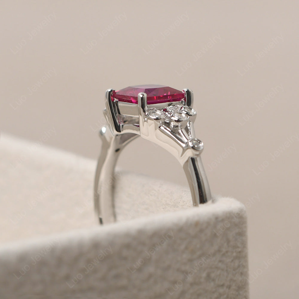 Princess Cut Ruby Ring Art Deco Silver - LUO Jewelry