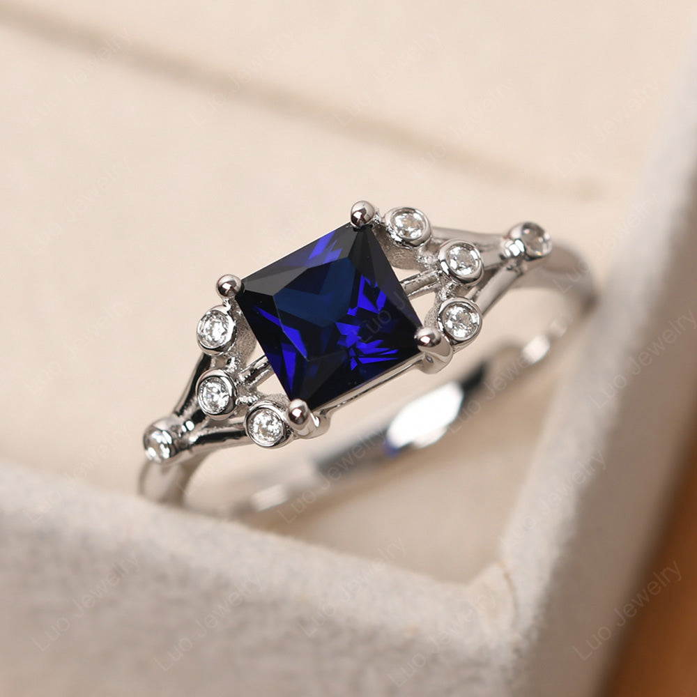 Princess Cut Lab Sapphire Ring Art Deco Silver - LUO Jewelry