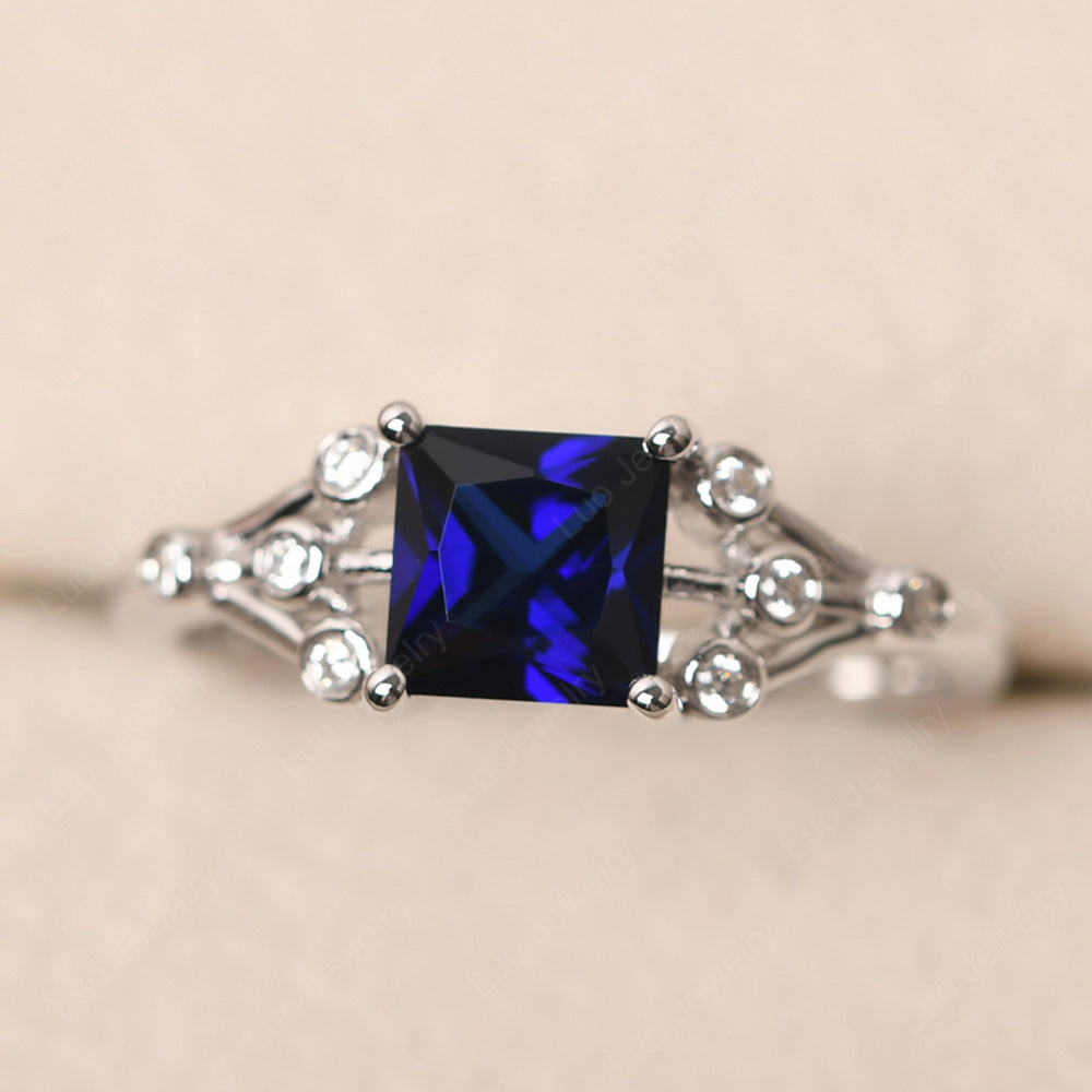 Princess Cut Lab Sapphire Ring Art Deco Silver - LUO Jewelry