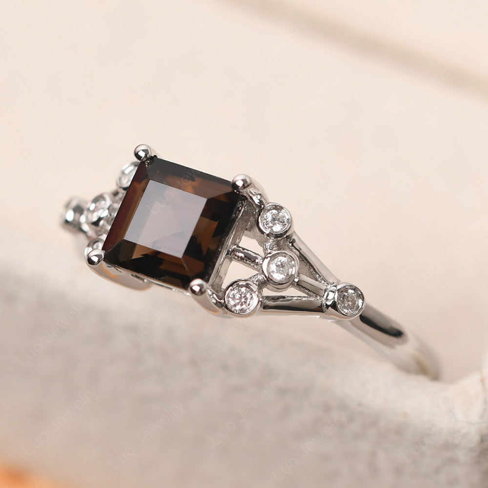 Square Cut Smoky Quartz  Ring Art Deco Silver - LUO Jewelry