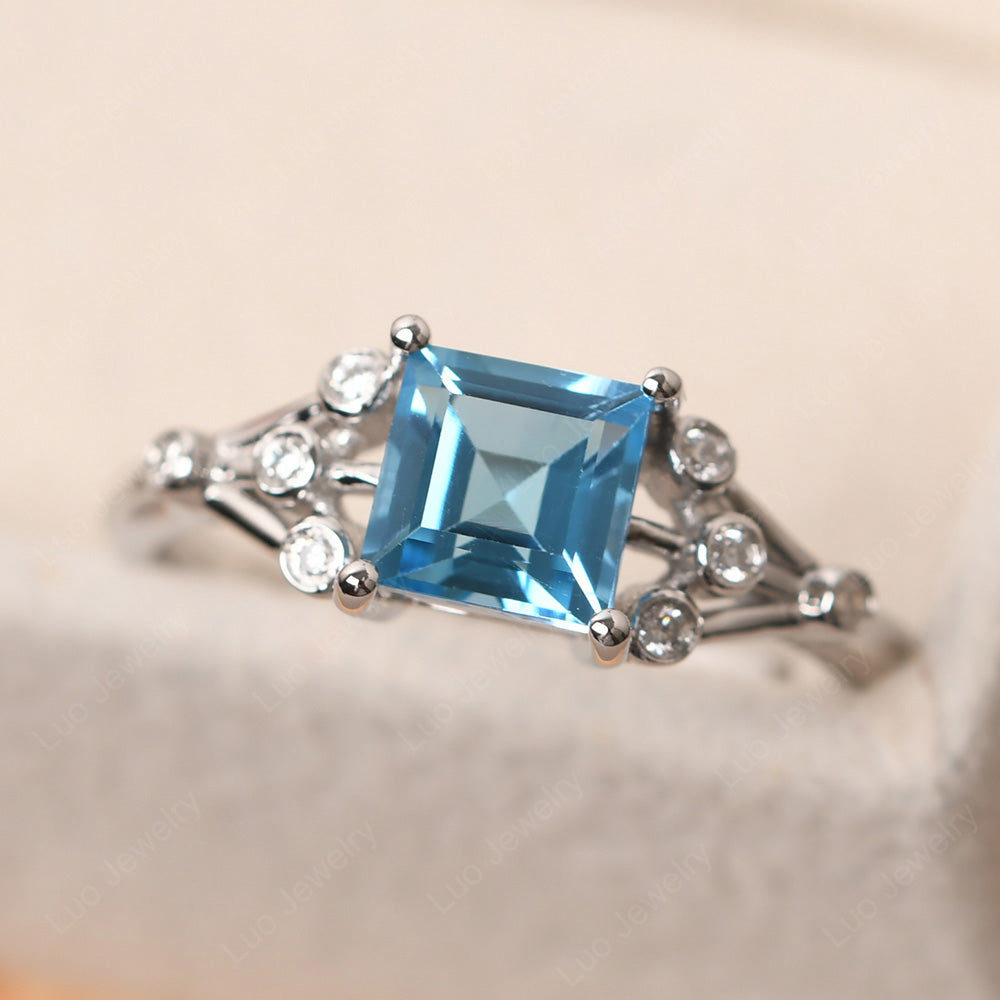 Square Cut Swiss Blue Topaz Ring Art Deco Silver - LUO Jewelry