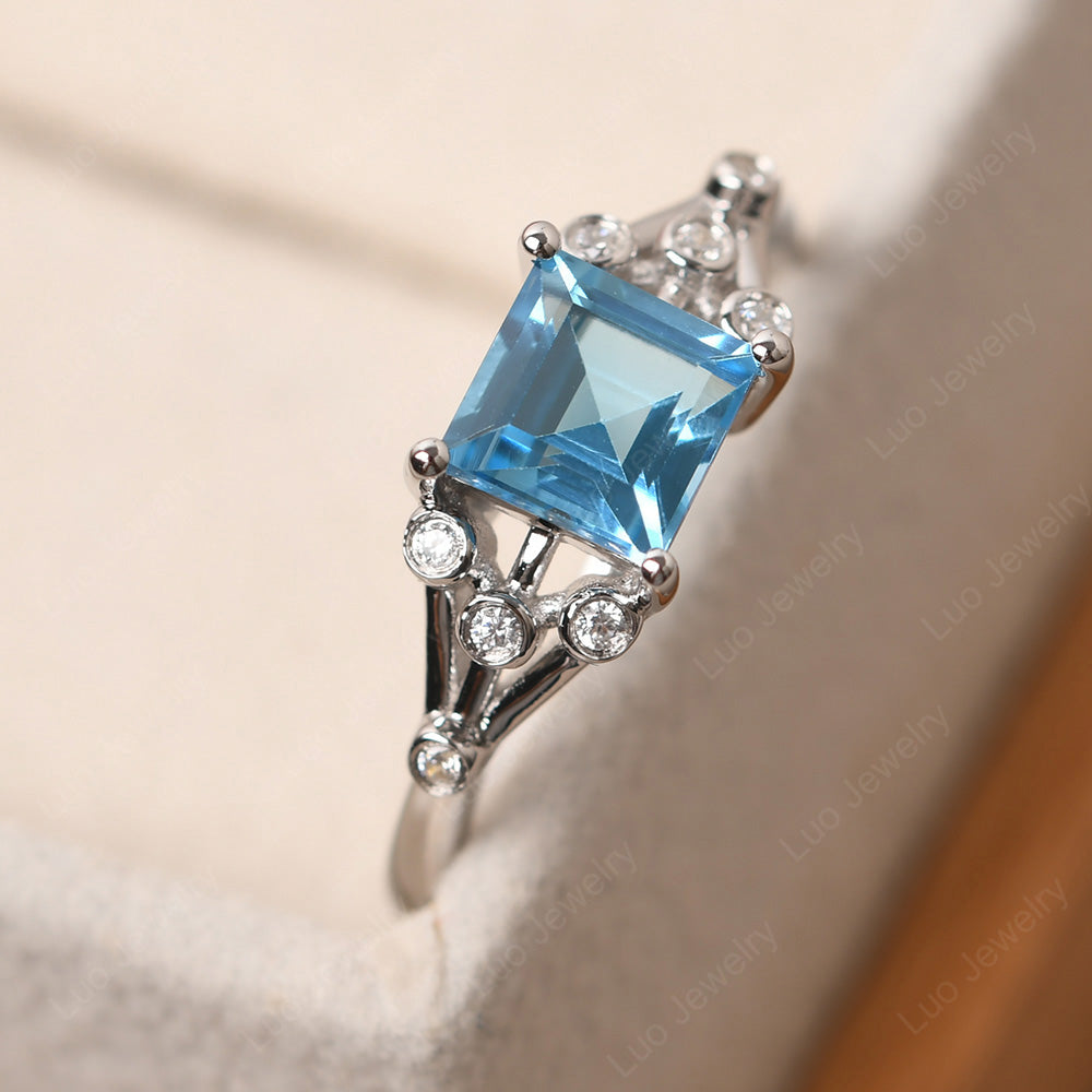 Square Cut Swiss Blue Topaz Ring Art Deco Silver - LUO Jewelry