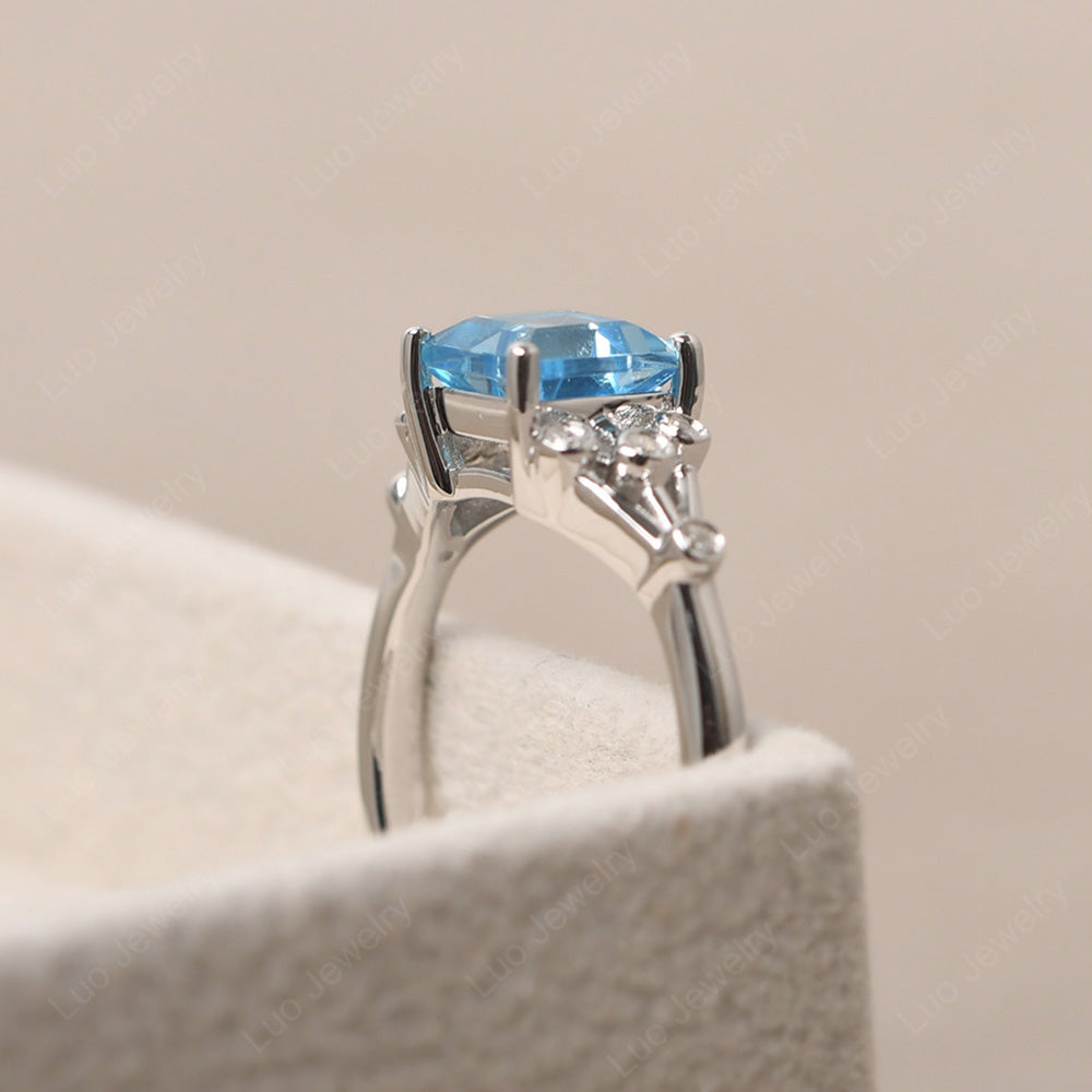 Square Cut Swiss Blue Topaz Ring Art Deco Silver - LUO Jewelry