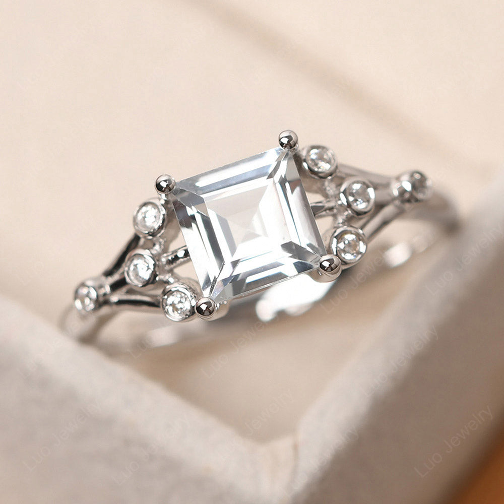 Square Cut White Topaz Ring Art Deco Silver - LUO Jewelry