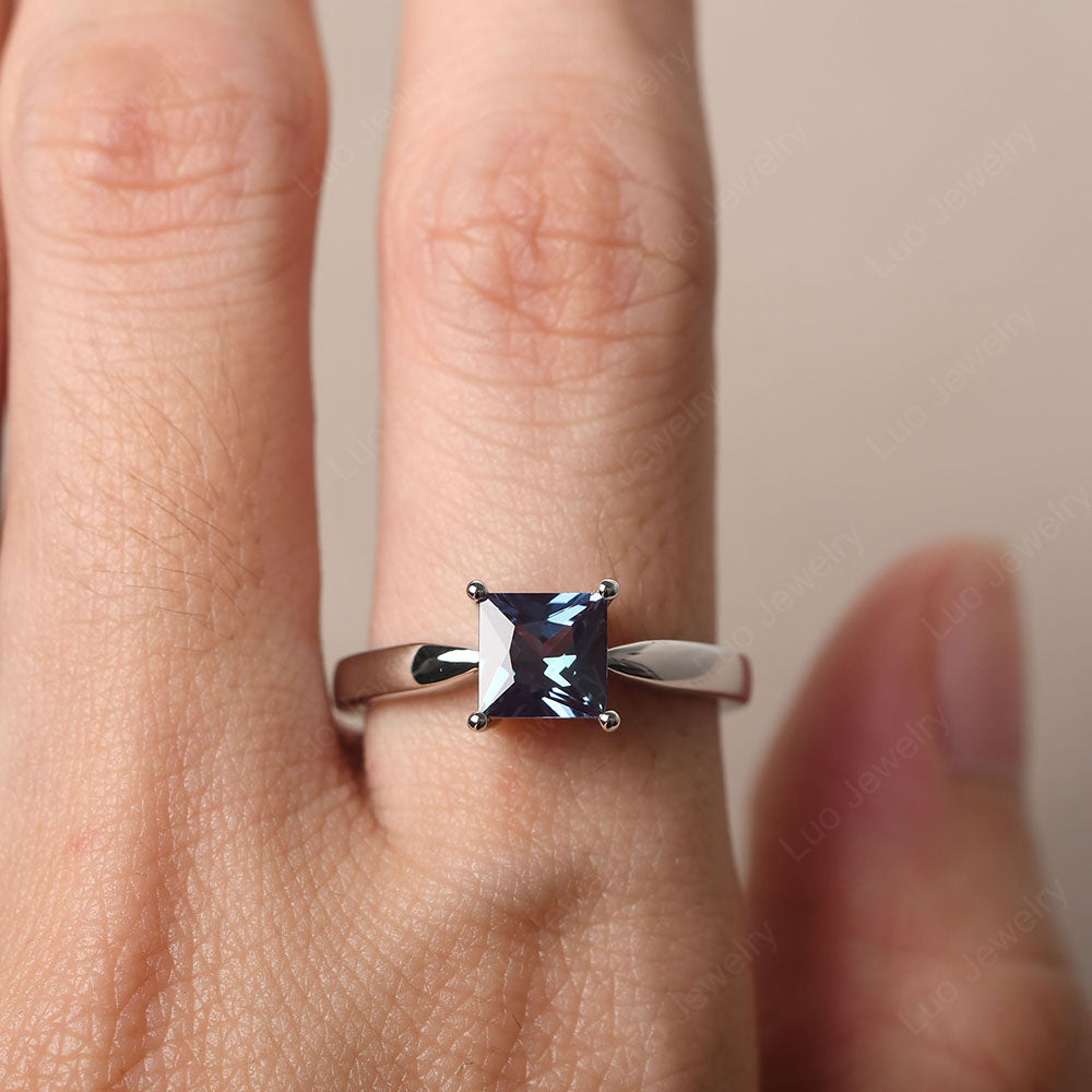 Alexandrite Solitaire Princess Cut Engagement Ring - LUO Jewelry