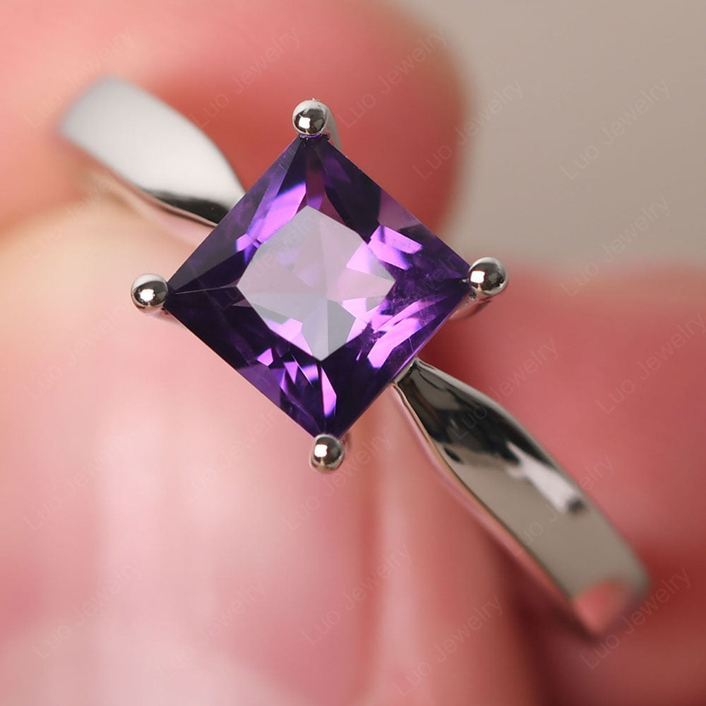 Amethyst Solitaire Princess Cut Engagement Ring - LUO Jewelry