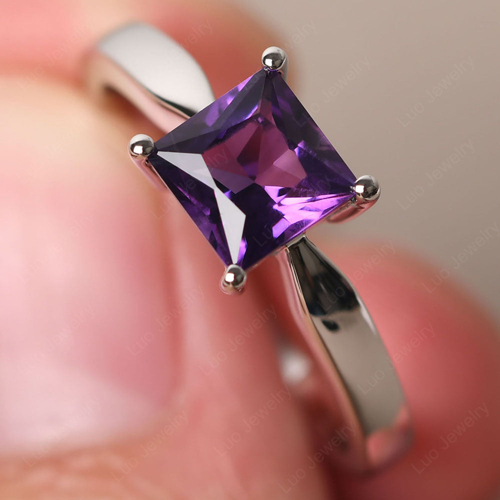 Amethyst Solitaire Princess Cut Engagement Ring - LUO Jewelry