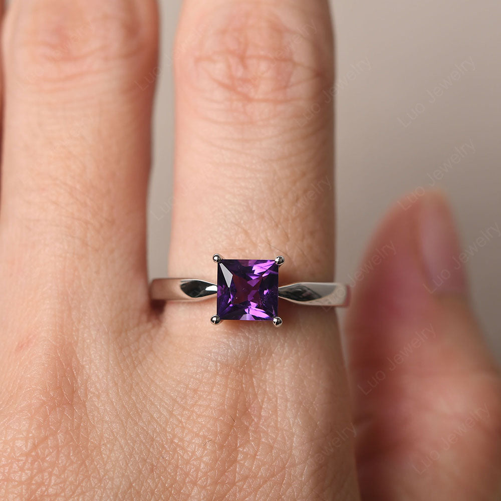 Amethyst Solitaire Princess Cut Engagement Ring - LUO Jewelry