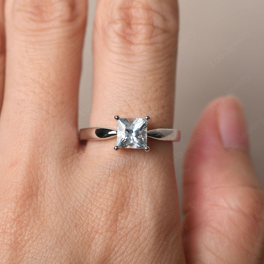 Aquamarine Solitaire Princess Cut Engagement Ring - LUO Jewelry