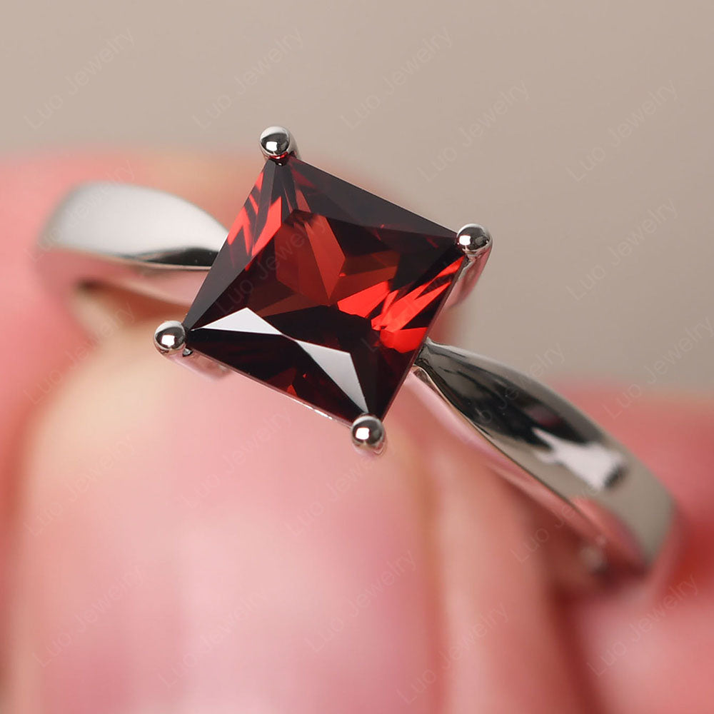Garnet Solitaire Princess Cut Engagement Ring - LUO Jewelry
