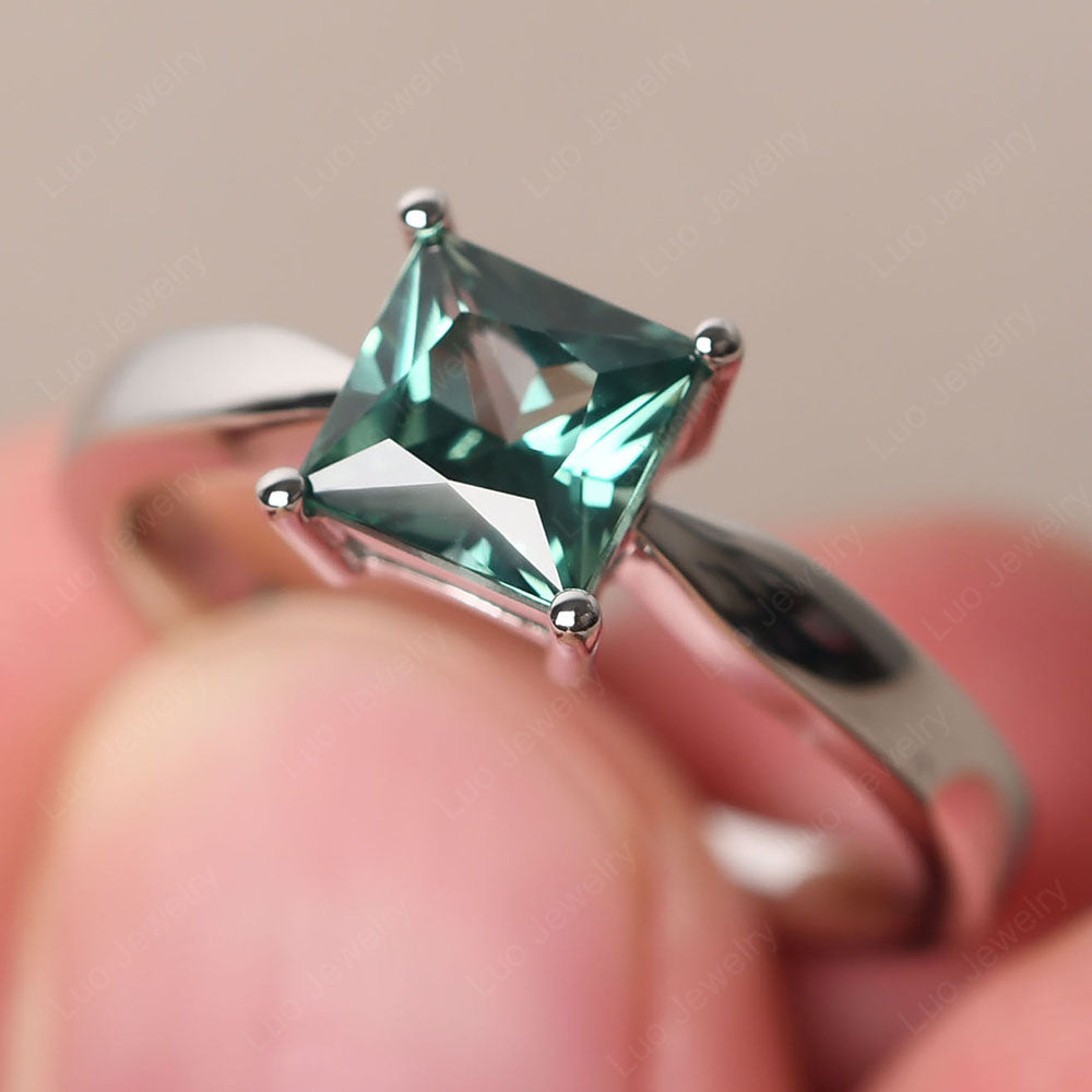 Green Sapphire Solitaire Princess Cut Engagement Ring - LUO Jewelry