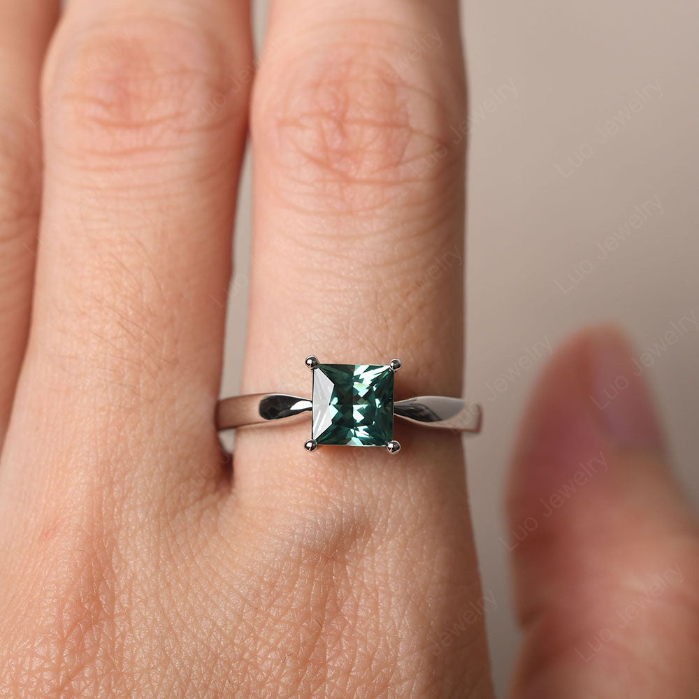 Green Sapphire Solitaire Princess Cut Engagement Ring - LUO Jewelry