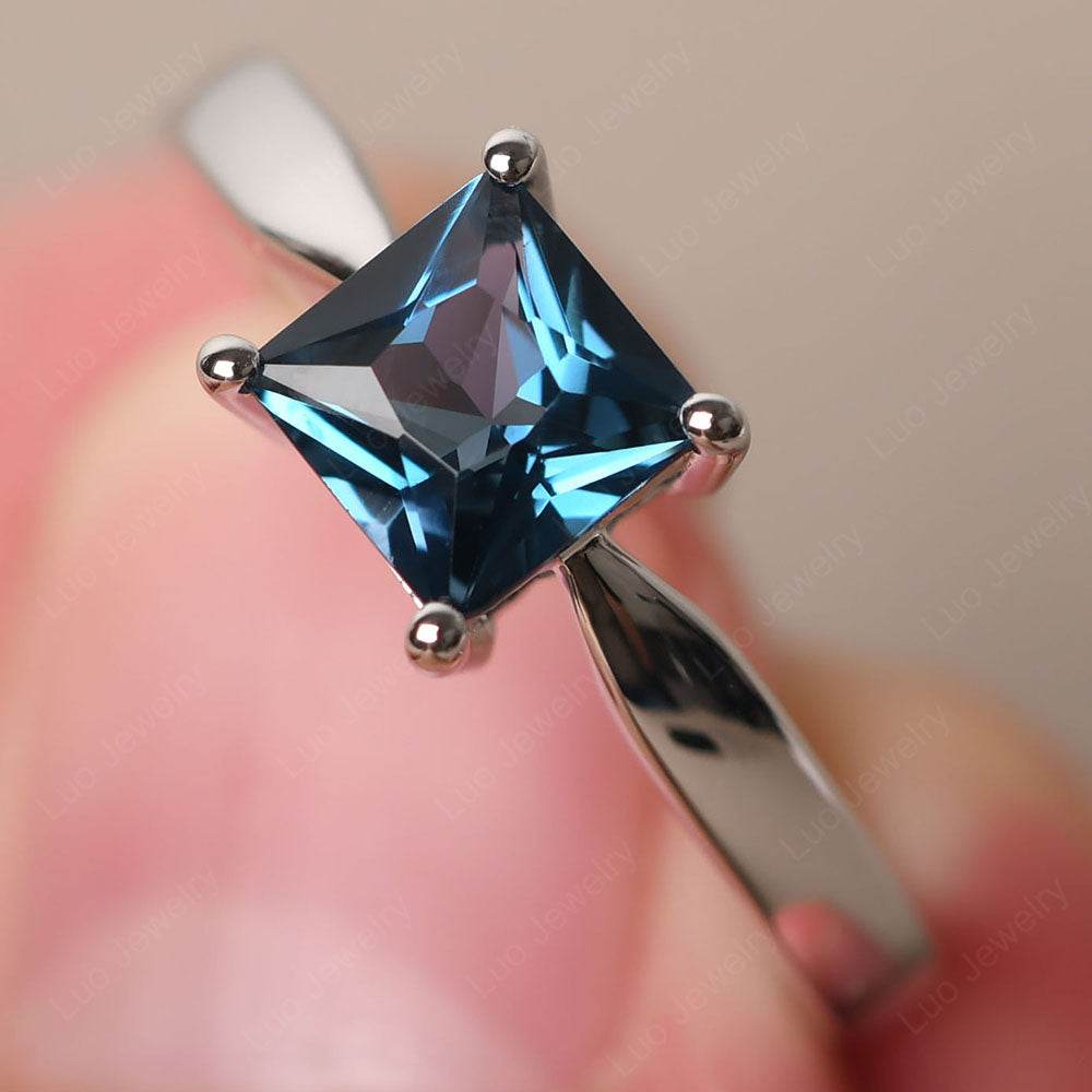 London Blue Topaz Solitaire Princess Cut Engagement Ring - LUO Jewelry