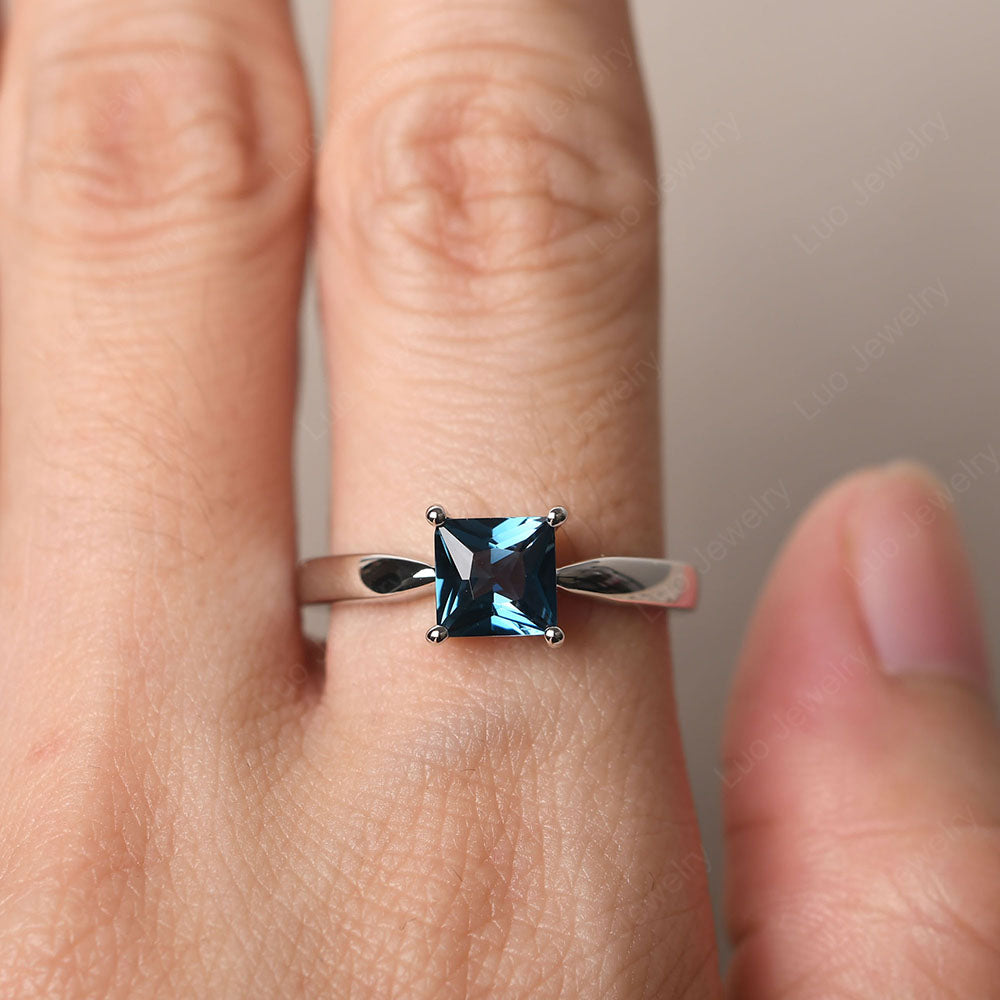 London Blue Topaz Solitaire Princess Cut Engagement Ring - LUO Jewelry