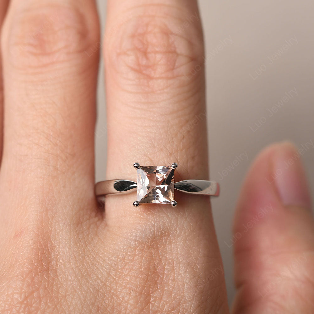 Morganite Solitaire Princess Cut Engagement Ring - LUO Jewelry