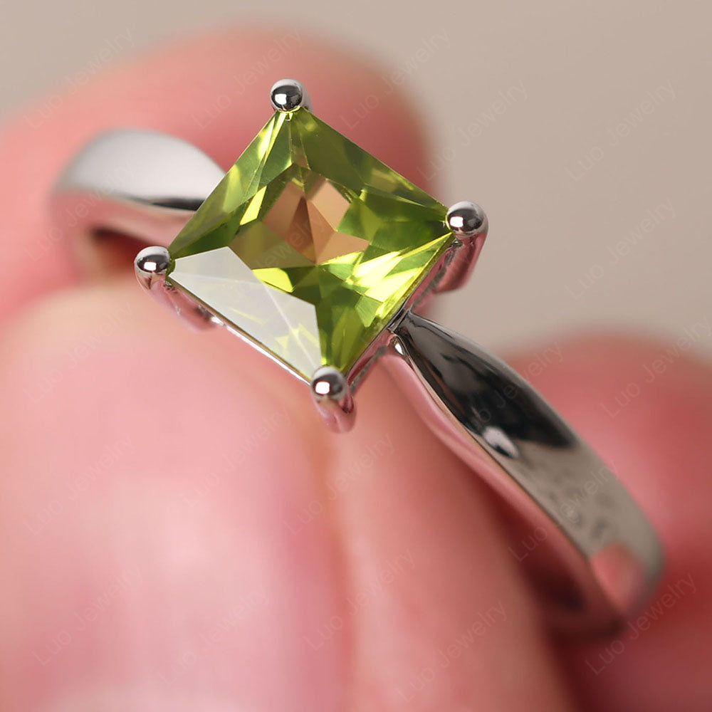 Peridot Solitaire Princess Cut Engagement Ring - LUO Jewelry