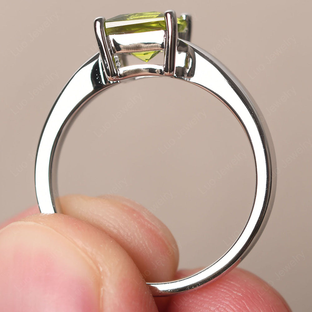 Peridot Solitaire Princess Cut Engagement Ring - LUO Jewelry