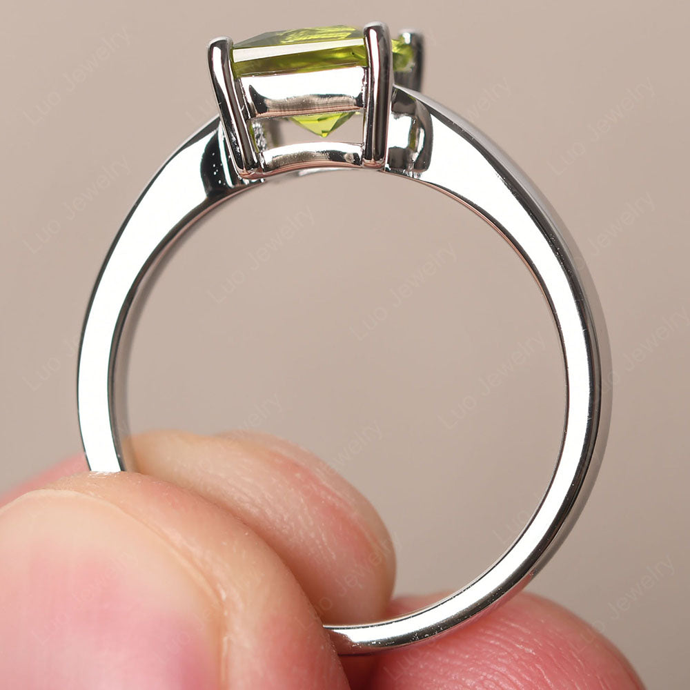 Peridot Solitaire Princess Cut Engagement Ring - LUO Jewelry