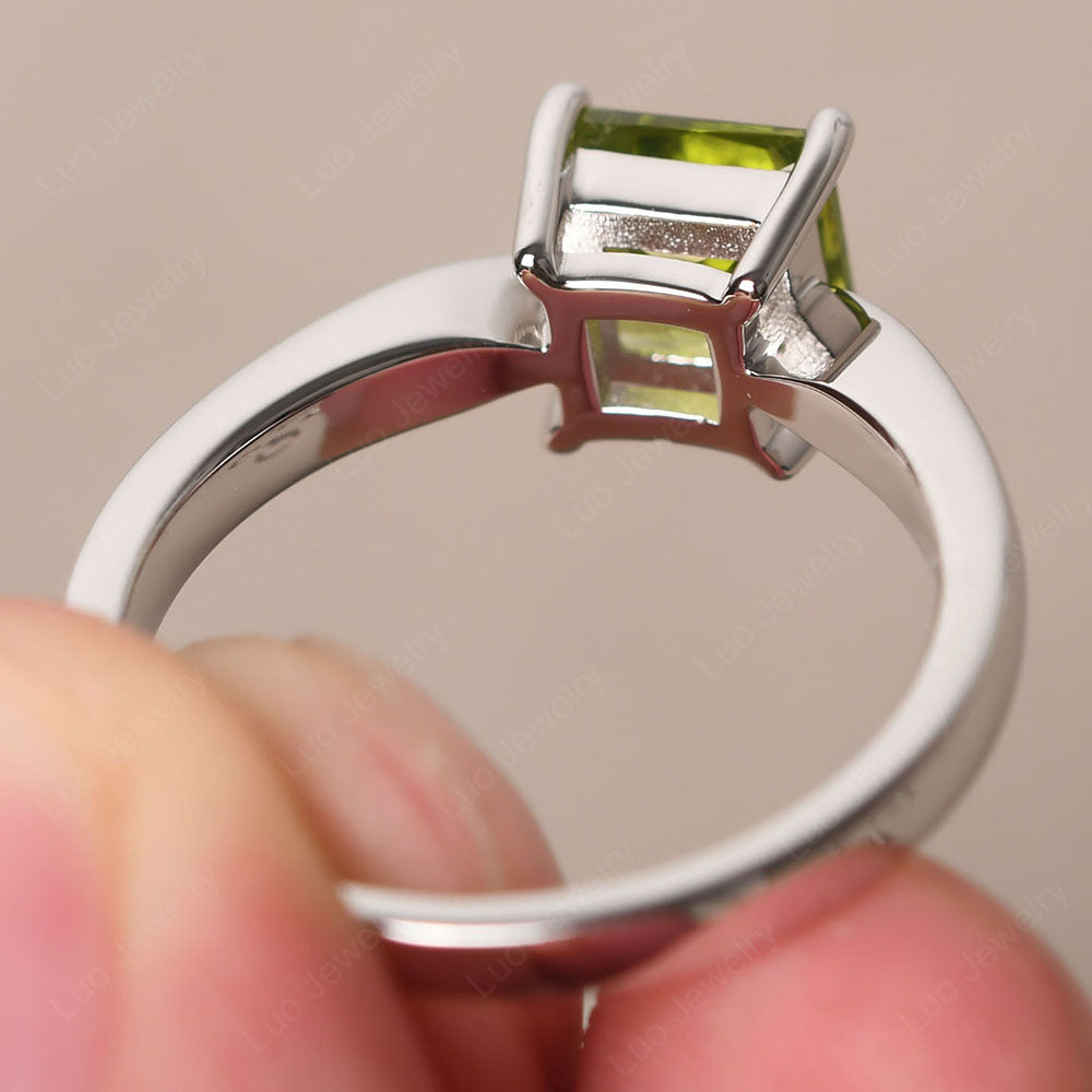 Peridot Solitaire Princess Cut Engagement Ring - LUO Jewelry