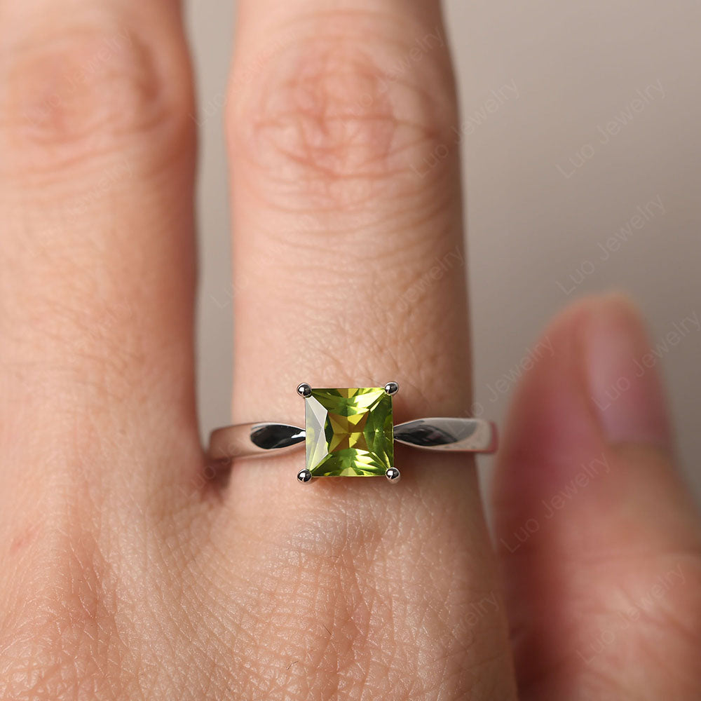 Peridot Solitaire Princess Cut Engagement Ring - LUO Jewelry