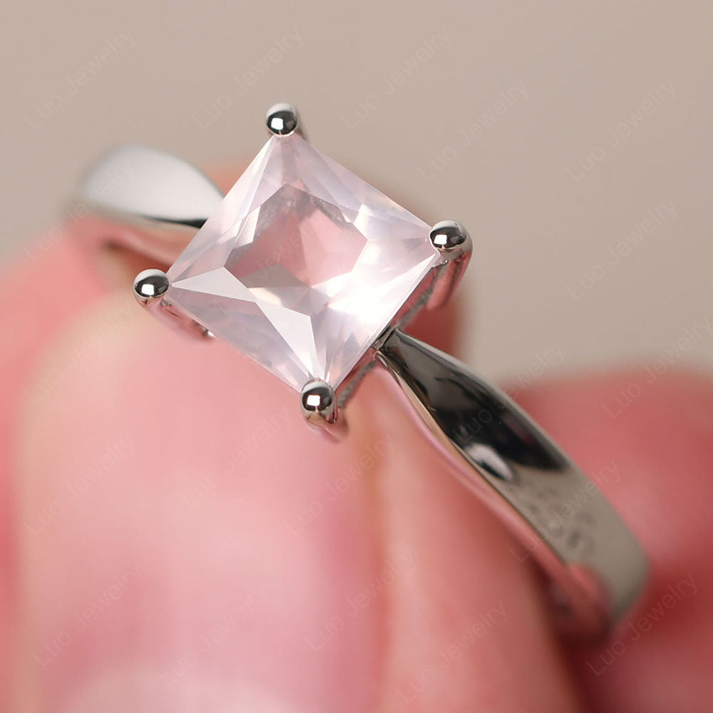 Rose Quartz Solitaire Princess Cut Engagement Ring - LUO Jewelry