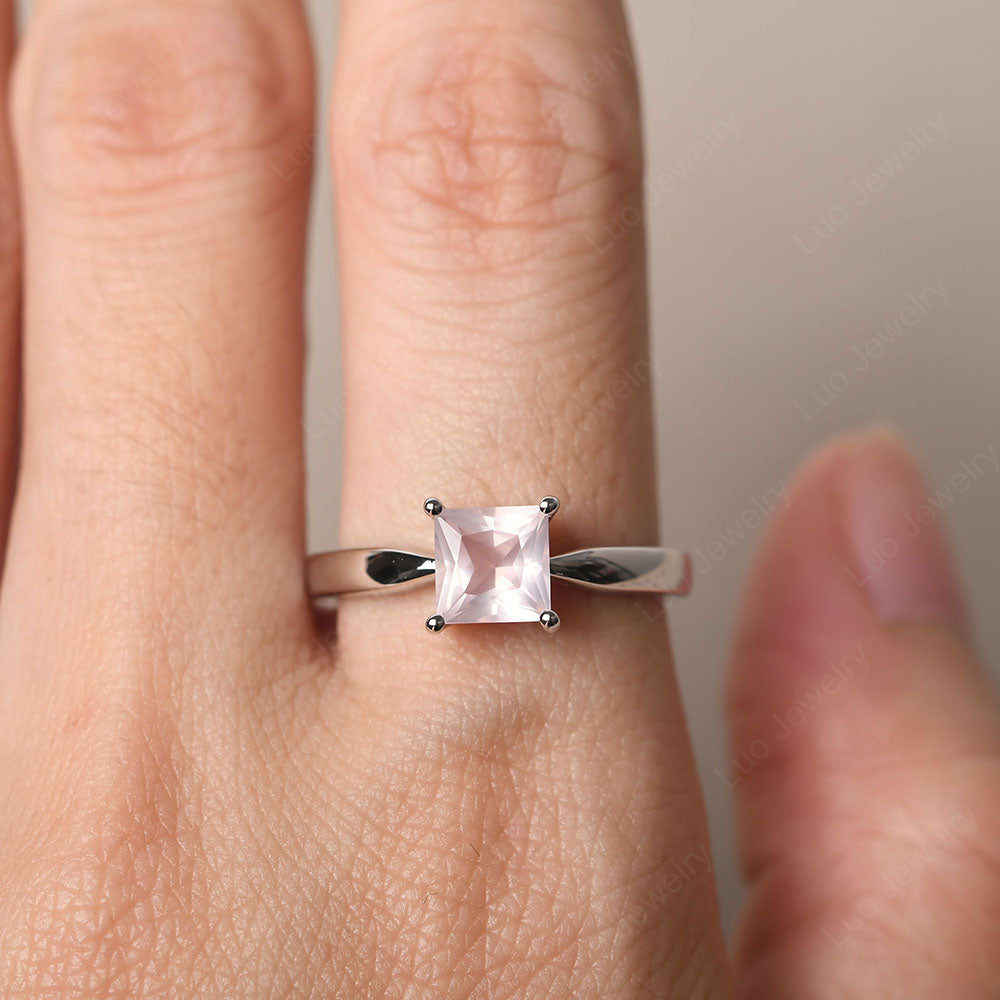 Rose Quartz Solitaire Princess Cut Engagement Ring - LUO Jewelry