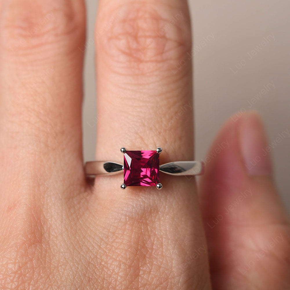 Ruby Solitaire Princess Cut Engagement Ring - LUO Jewelry