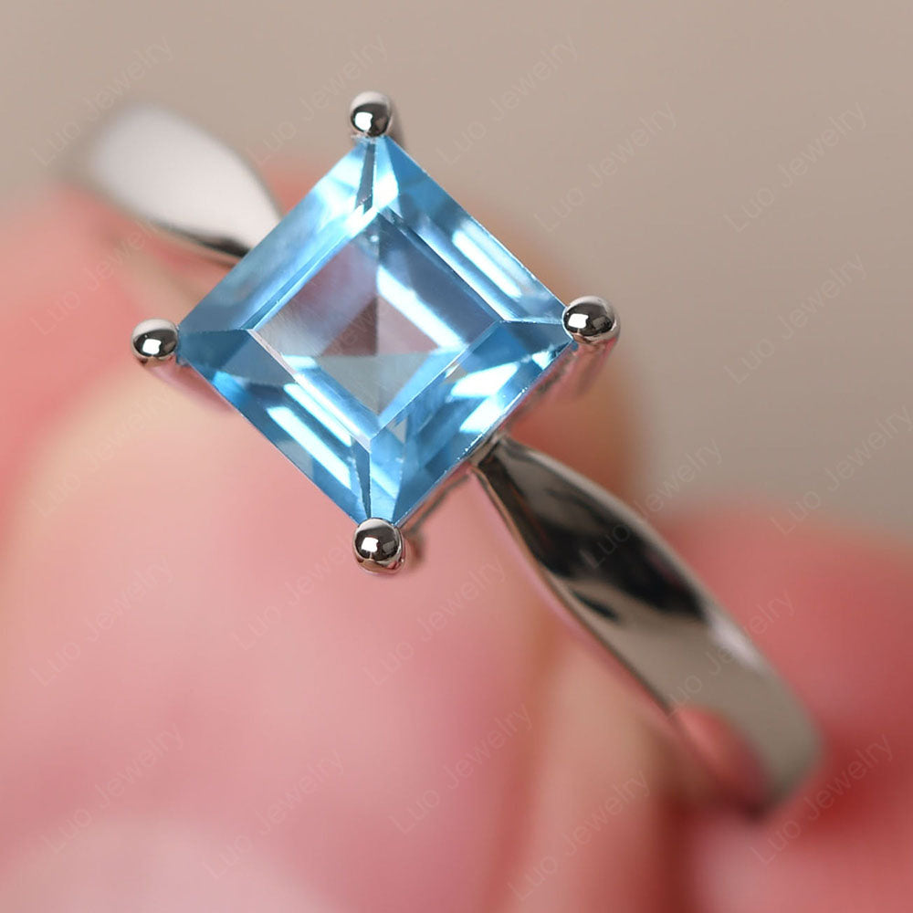 Swiss Blue Topaz Solitaire Square Cut Engagement Ring - LUO Jewelry