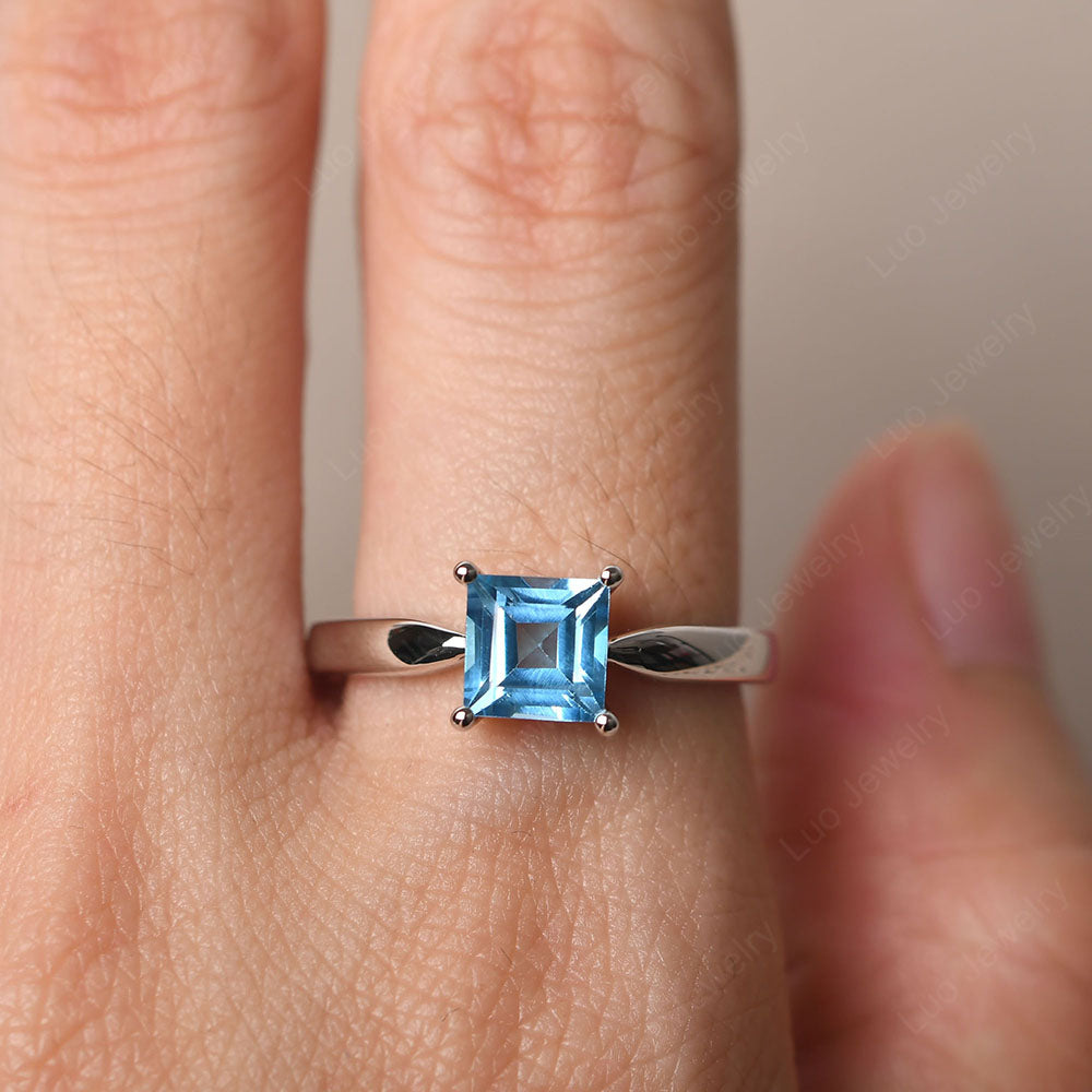 Swiss Blue Topaz Solitaire Square Cut Engagement Ring - LUO Jewelry