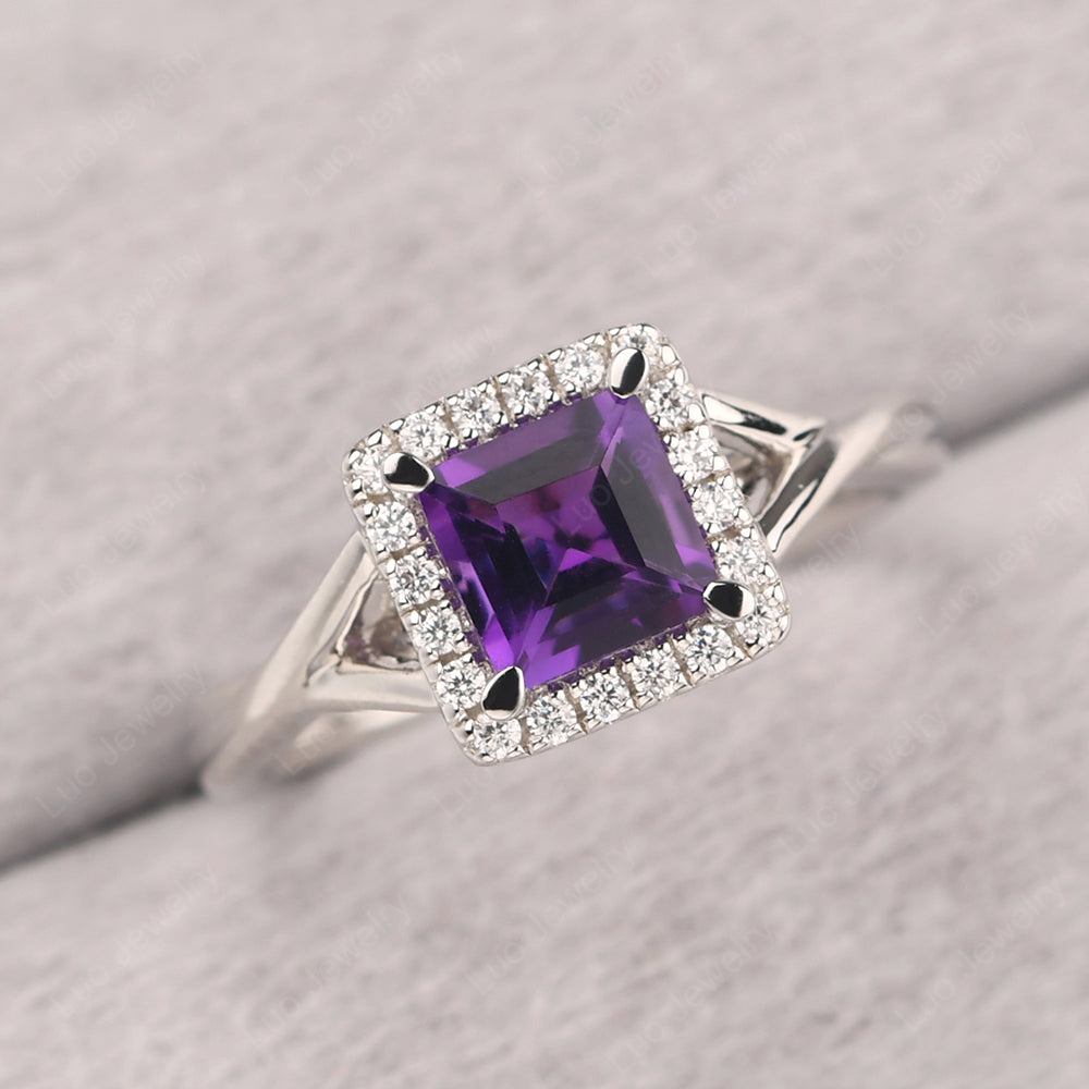 Amethyst Split Shank Halo Engagement Rings - LUO Jewelry