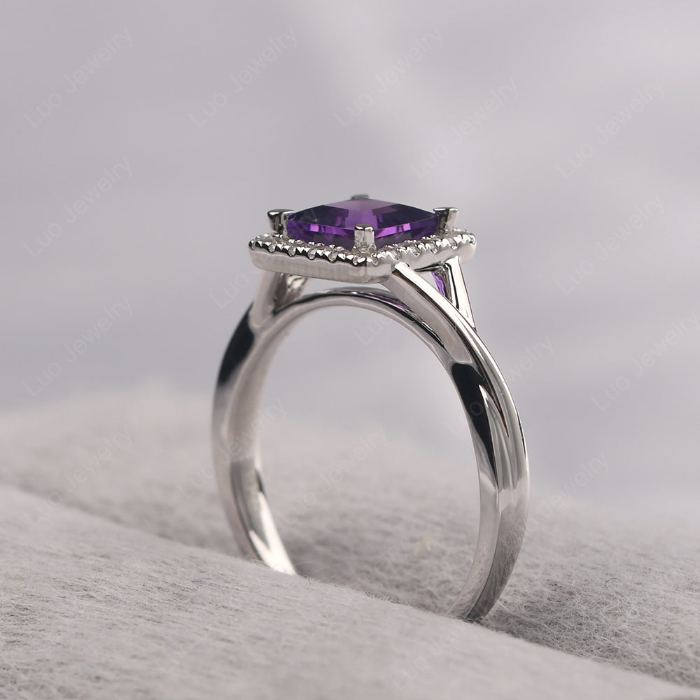 Amethyst Split Shank Halo Engagement Rings - LUO Jewelry