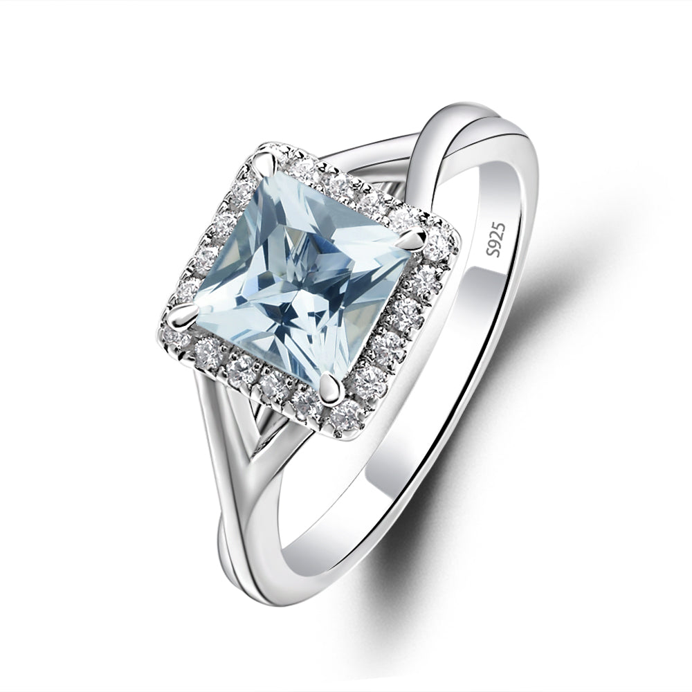 Aquamarine Split Shank Halo Engagement Rings - LUO Jewelry
