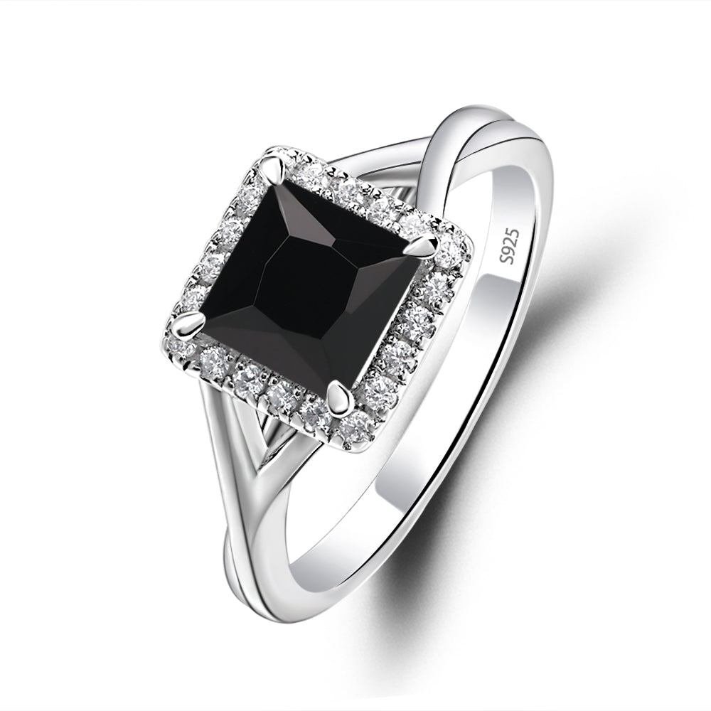 Black Spinel Split Shank Halo Engagement Rings - LUO Jewelry