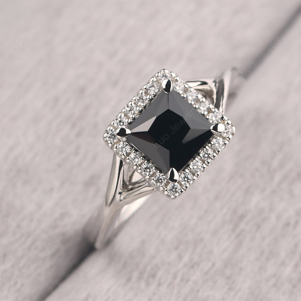 Black Spinel Split Shank Halo Engagement Rings - LUO Jewelry