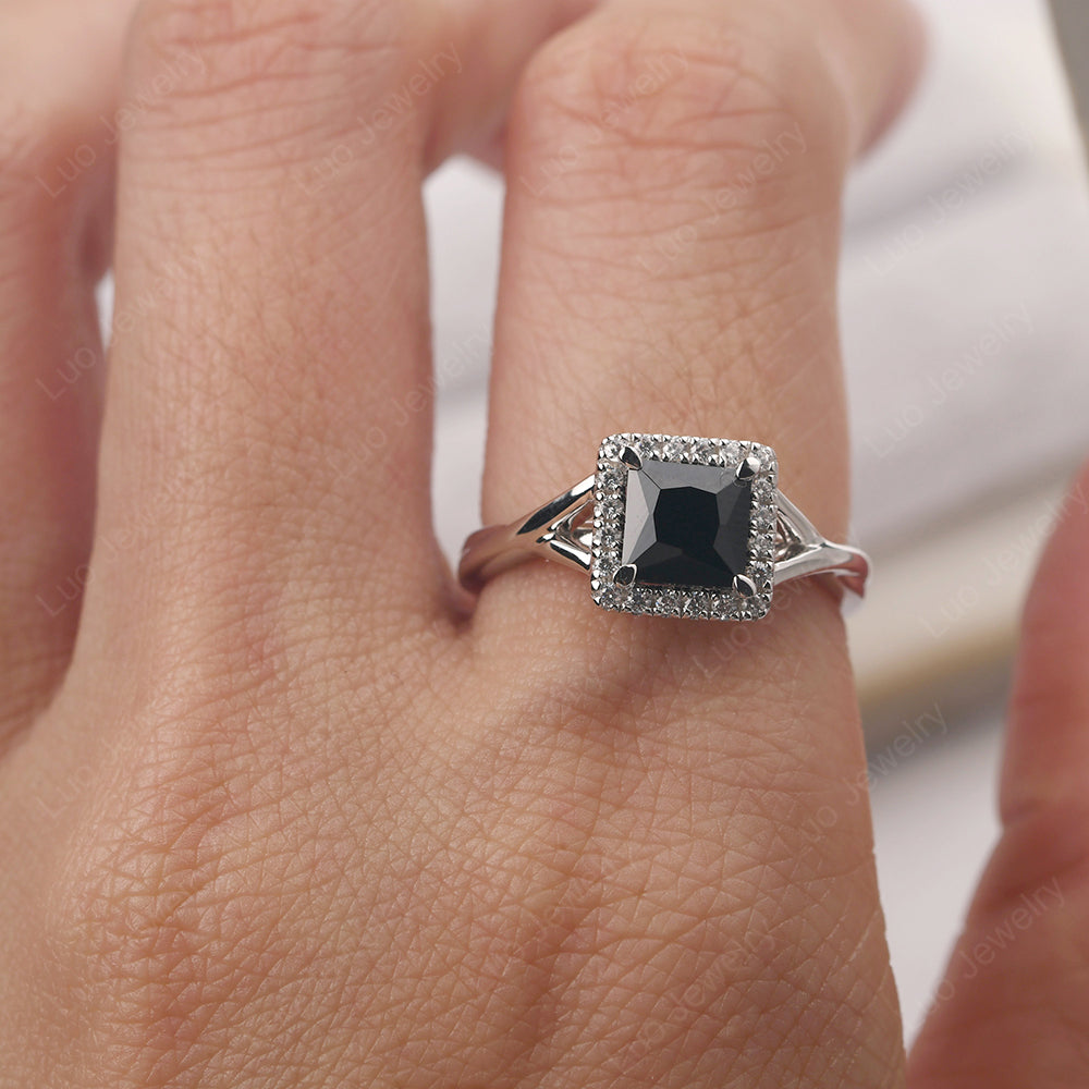 Black Spinel Split Shank Halo Engagement Rings - LUO Jewelry