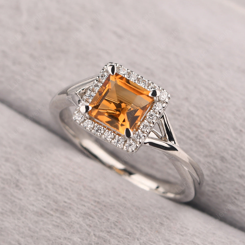 Citrine Split Shank Halo Engagement Rings - LUO Jewelry