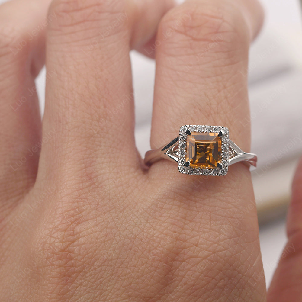 Citrine Split Shank Halo Engagement Rings - LUO Jewelry